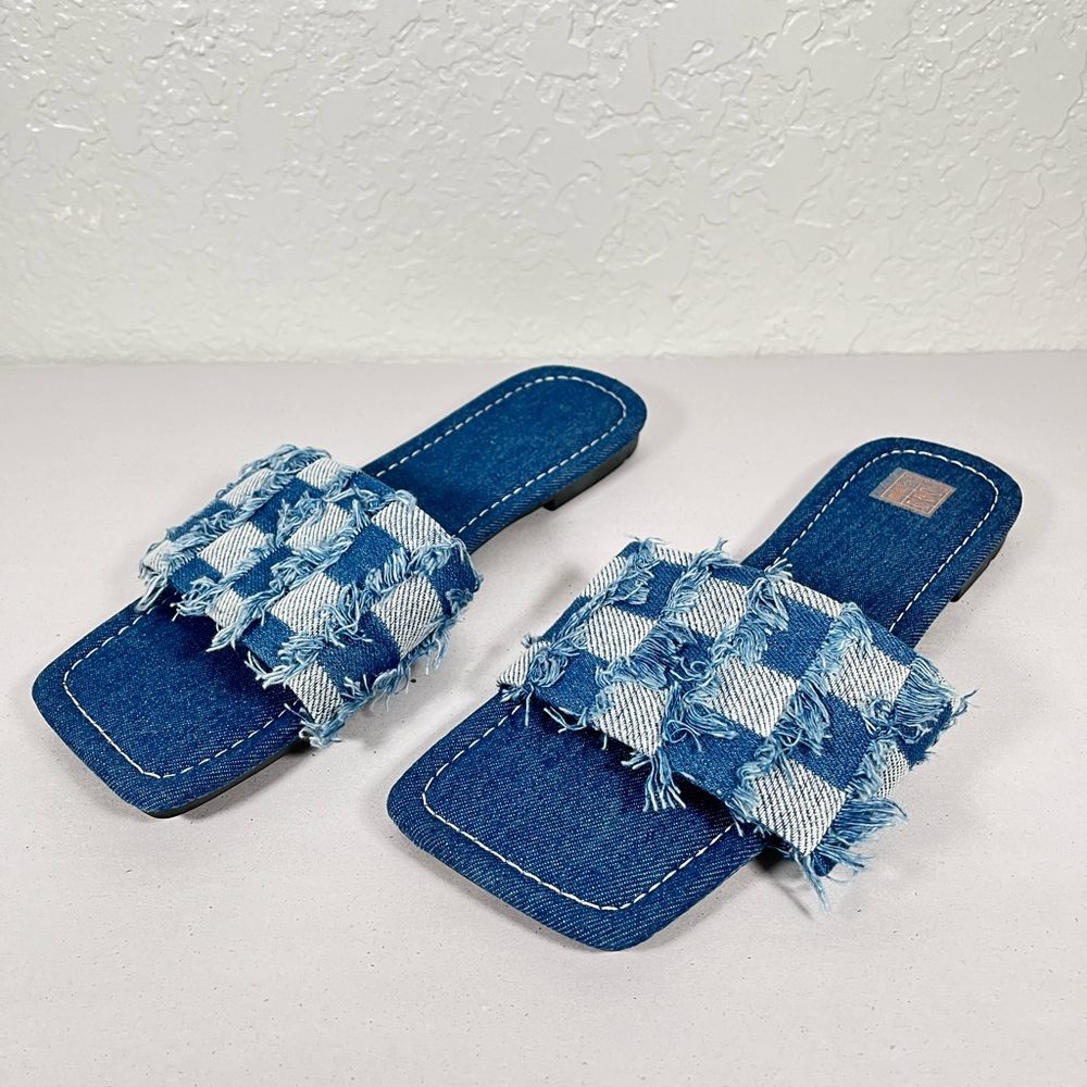 2 Pair Of Slide Sandals Denim & Orange - Picture 4 of 13